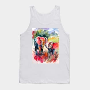 Colorful elephant with baby on the field Tank Top